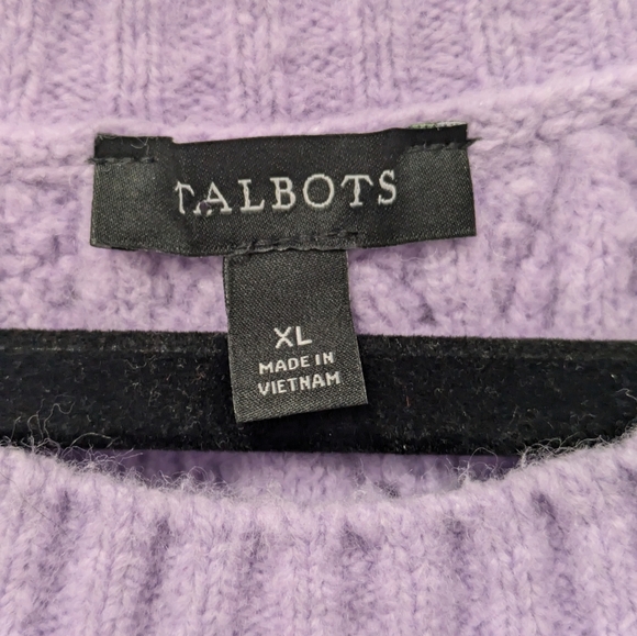 Talbots Lilac Pointelle Round Yoke Cotton Wool Blend Sweater sz XL - Picture 8 of 10